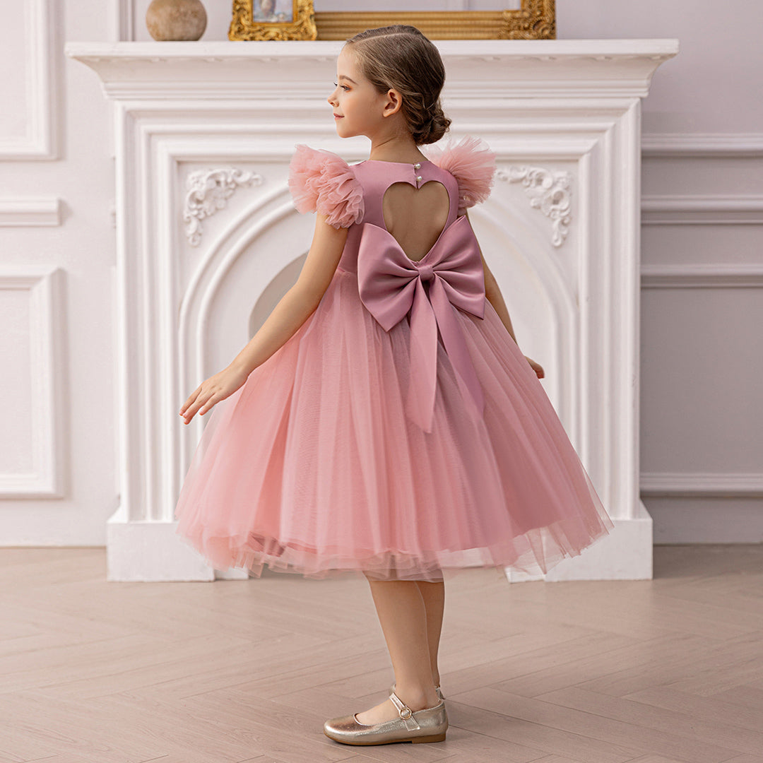 Girls Pink Duchess Sateen Tulle Party Dress with Heart Back – INCLUD