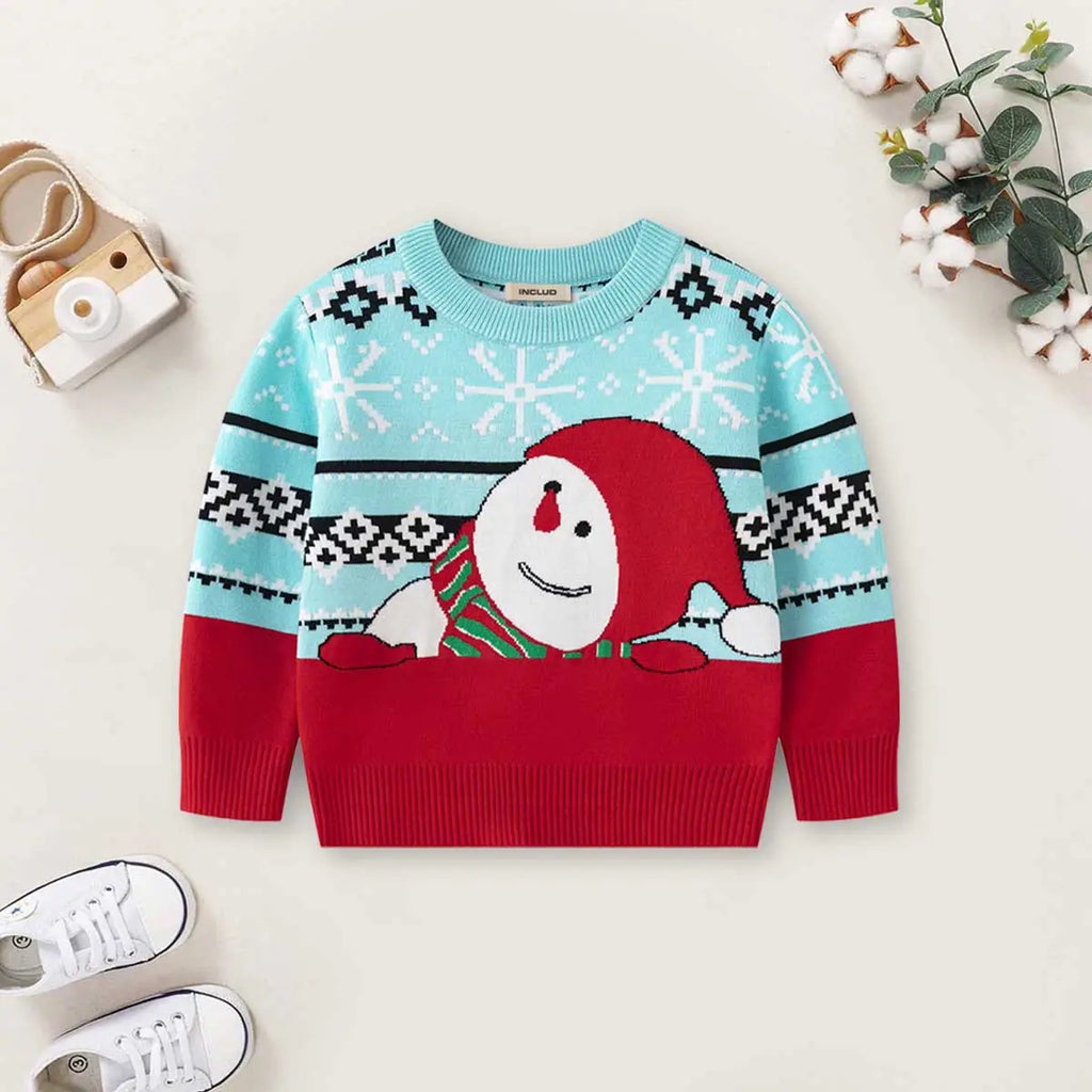 Boys Light Blue Self-Design Snowman-Themed Christmas Sweater Sweaters & Cardigans Light Blue 2-3 Y