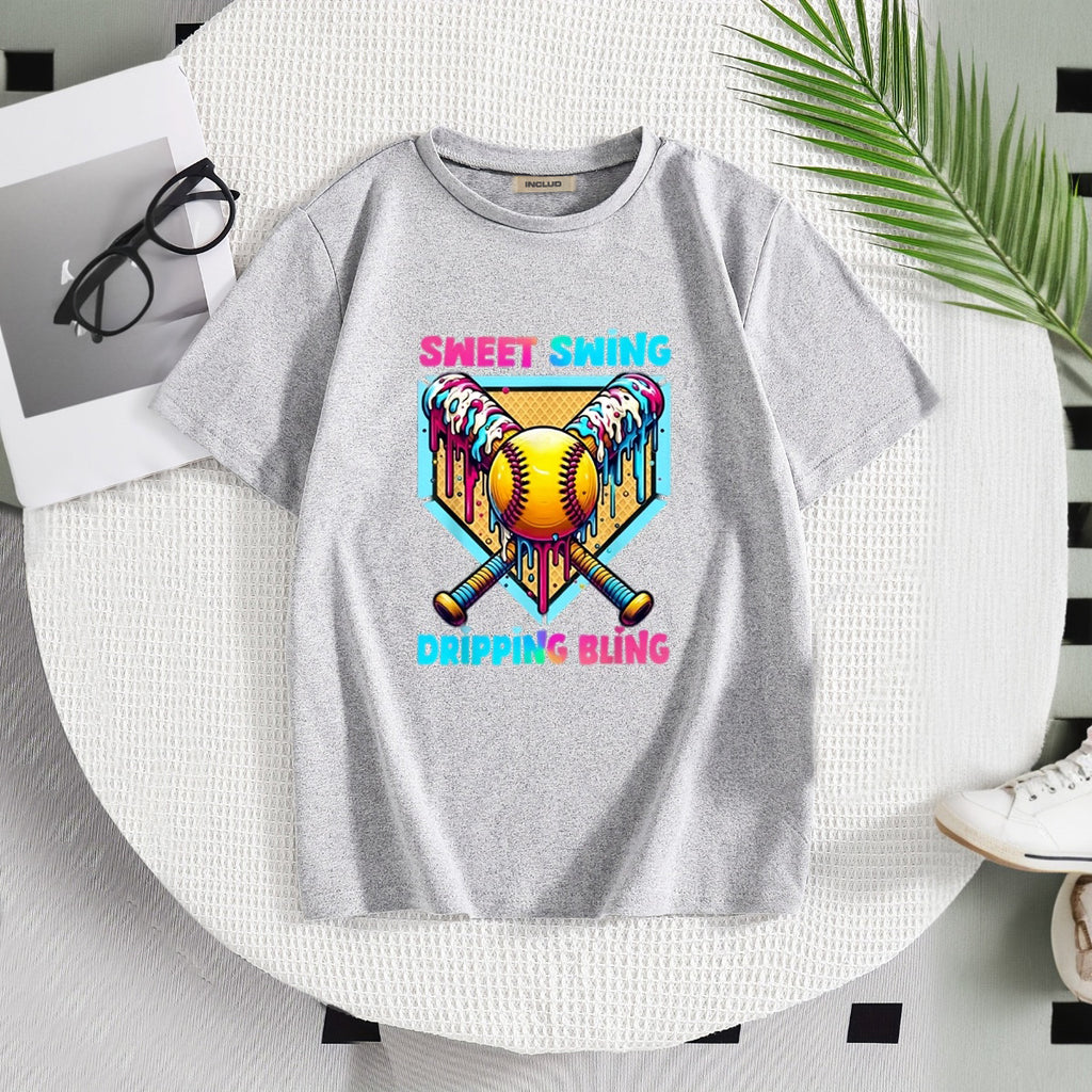 Boys Grey Base Ball Graphics Short Sleeve T-Shirt Tshirts Grey 5-6 Y