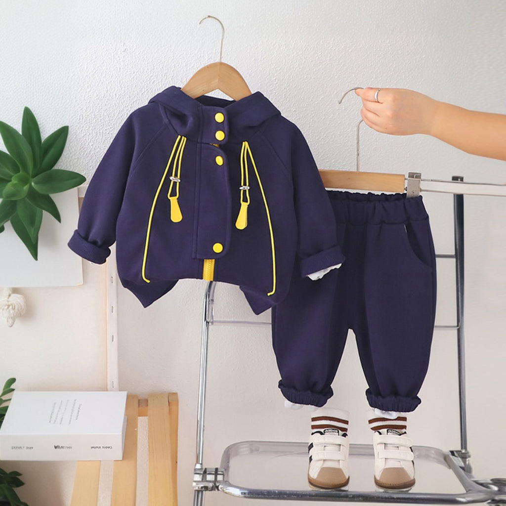 Boys Navy Blue Hooded Sweatshirt With Pants Sets 2 pc. Sets Navy Blue 1-2 Y