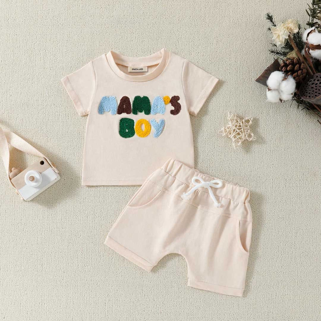 Boys Towel Embroidery T-Shirt With Shorts Set Sets Apricot 1-2 Y 