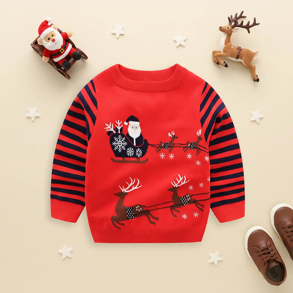 Boys Red Self-Design Christmas Themed Knitted Sweater Sweaters & Cardigans Red 2-3 Y