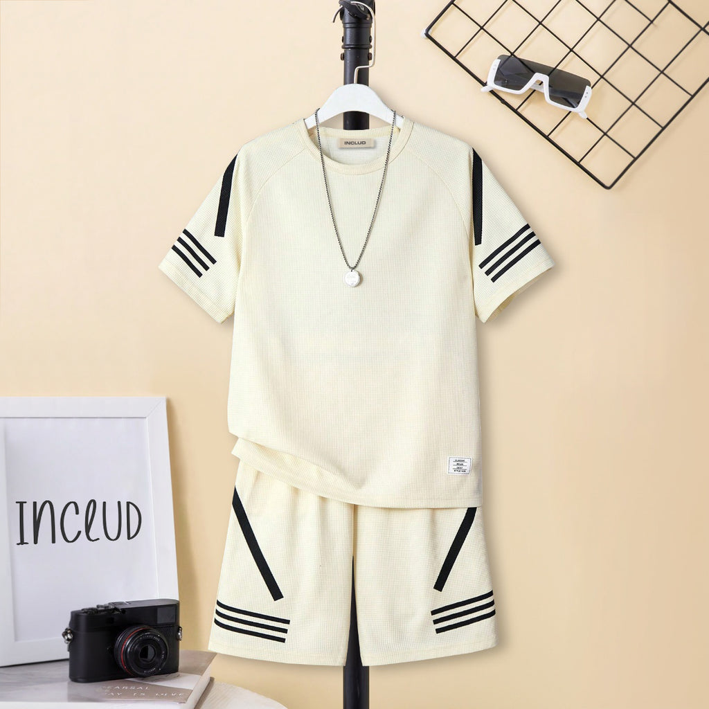 Boys Off White Short Sleeve Round Neck T-Shirt With Shorts Set 2 pc. Sets Off White 8-9 Y