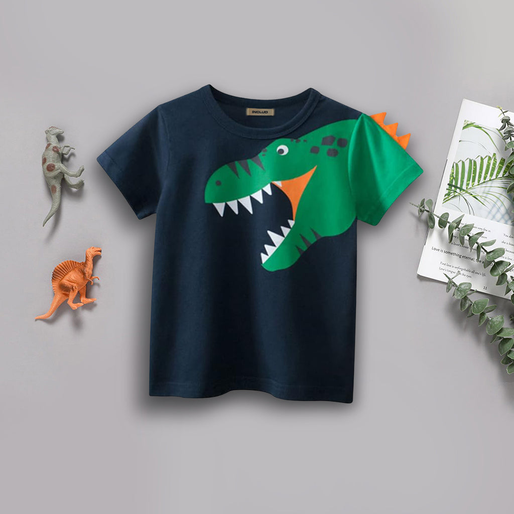 Boys Navy Dinosaur Printed Short Sleeves T-shirt T-Shirt Navy 18 - 24 M
