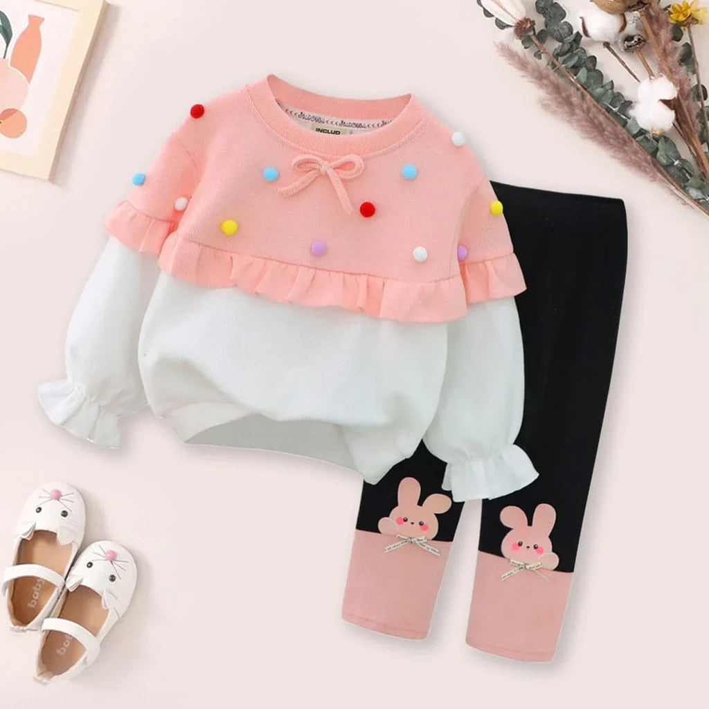 Girls Cape Sweatshirt with Leggings Set Winterwear Sets Pink 1-2 Y