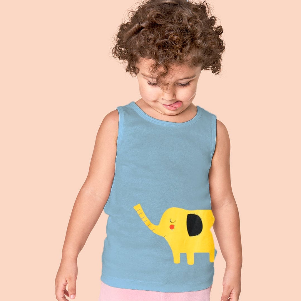 Boys Blue Printed Sleeveless Tank Vests Vests Blue 1-2 Y 