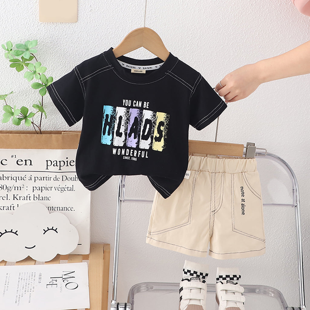 Boys Black Short sleeves Alphabet Printed T-Shirt With Shorts Set 2 pc. Sets Black 1-2 Y