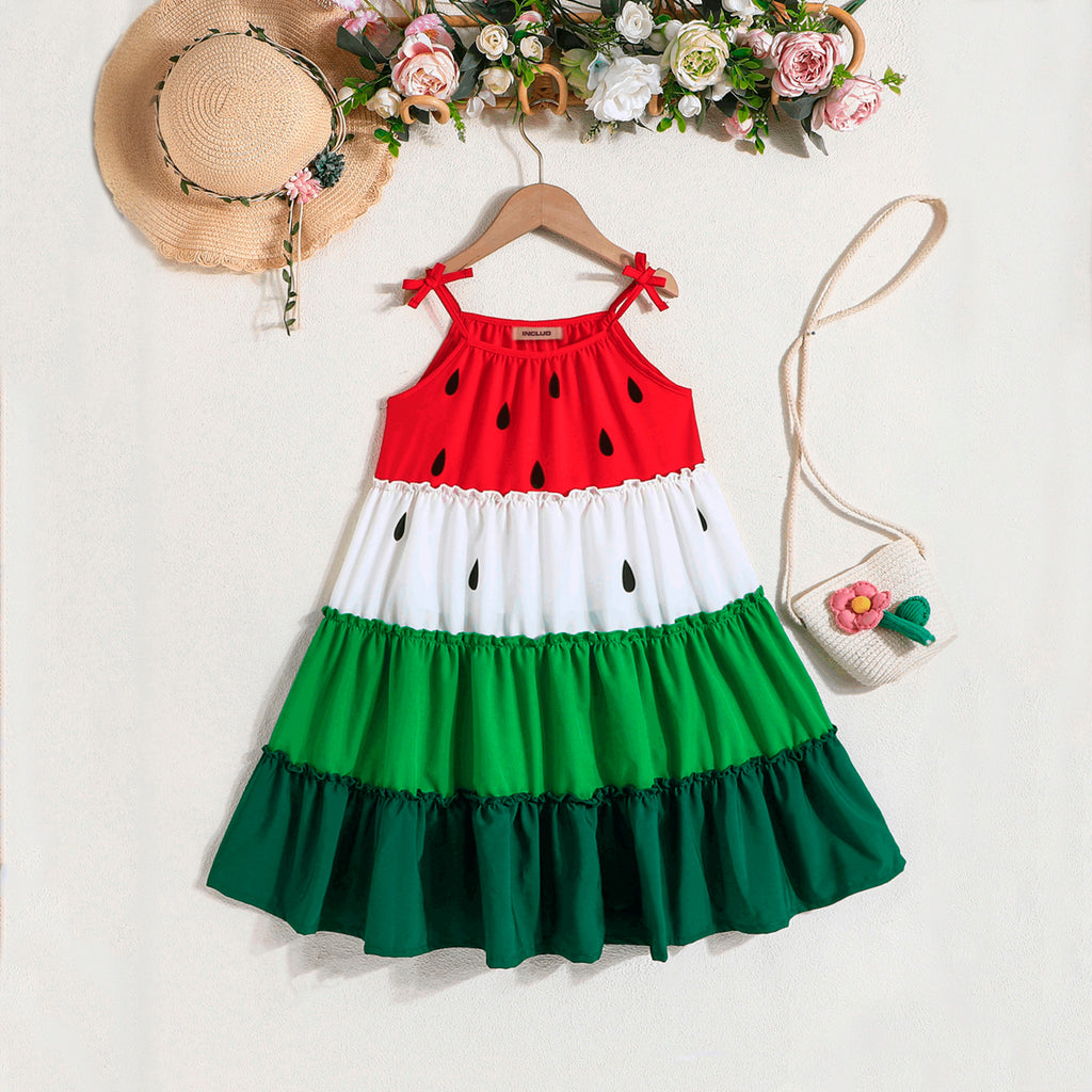 Girls Green Sleeveless Printed A-Line Dress Casual Dresses Green 3-4 Y