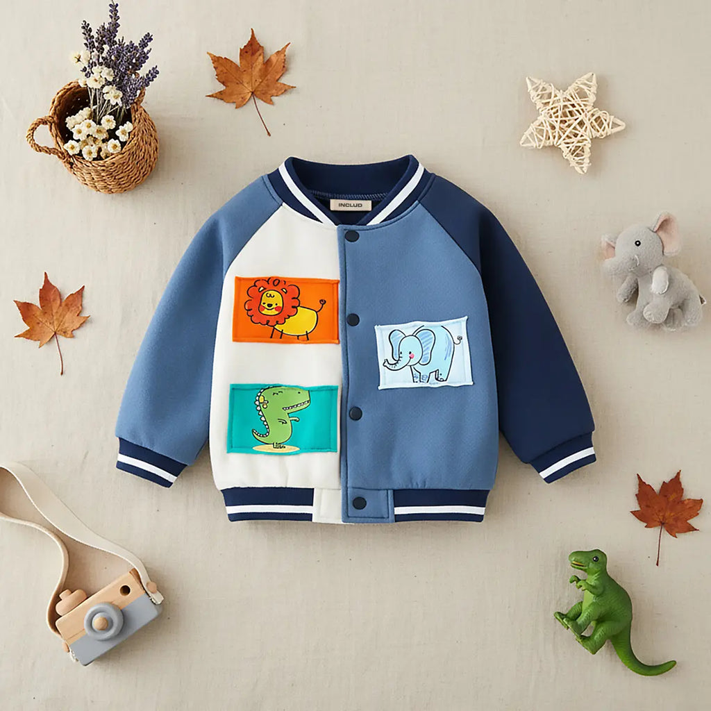 Boys Light Blue Graphics Printed Varsity Jacket Coats & Jackets Light Blue 1-2 Y