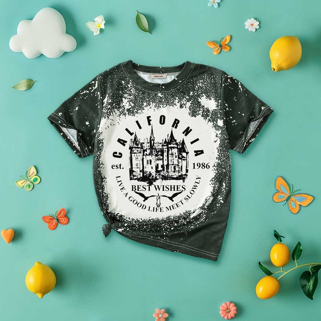 Girls Graphic Print Short Sleeves T-Shirt Tshirts Green 8-9 Y 