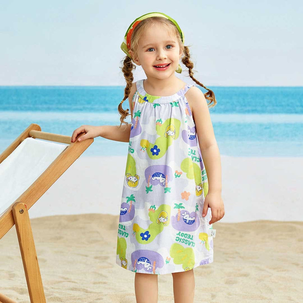 Girls Printed A-line Casual Dress Casual Dresses Purple 1-2 Y 