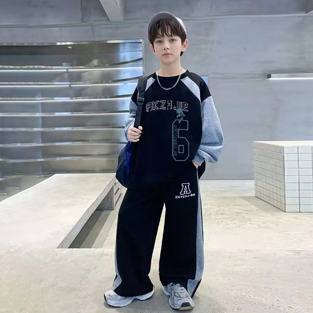 Boys Black Alphanumeric Printed Oversized t-Shirt With Pants Set Sets Black 5-6 Y