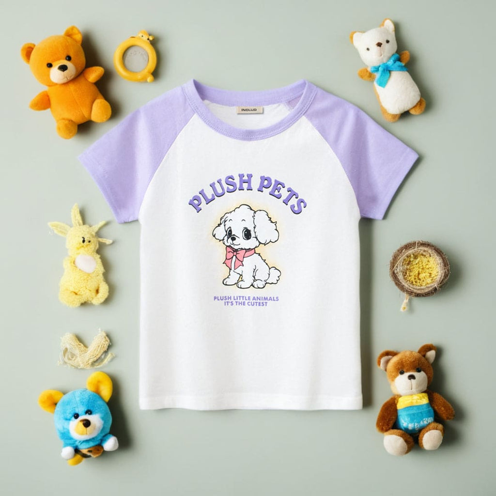 Girls Cartoon Print Short Sleeves T-shirt Tshirts Purple 1-2 Y 