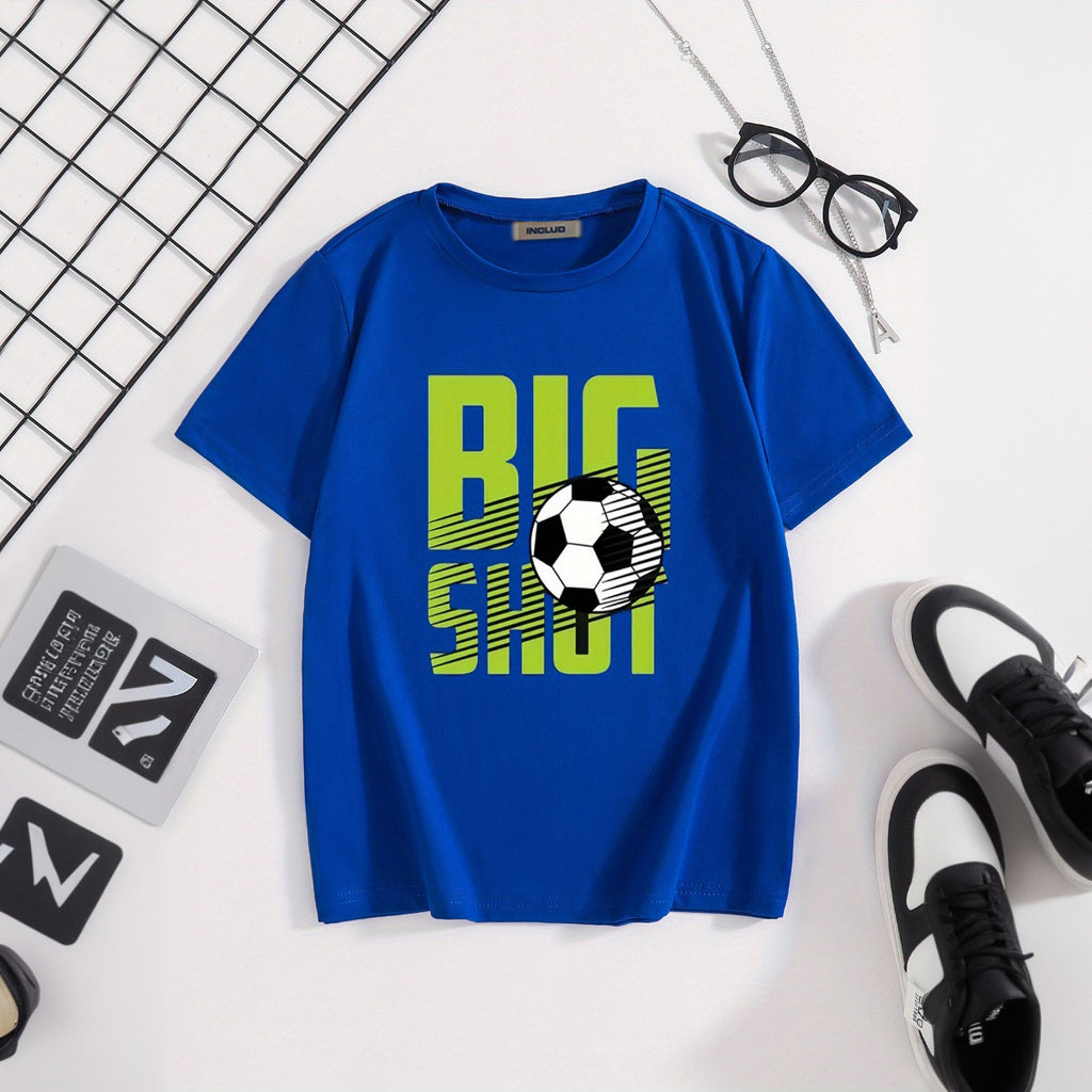 Boys Blue Big Shot Football Graphic Short Sleeve T-Shirt Tshirts Blue 5-6 Y