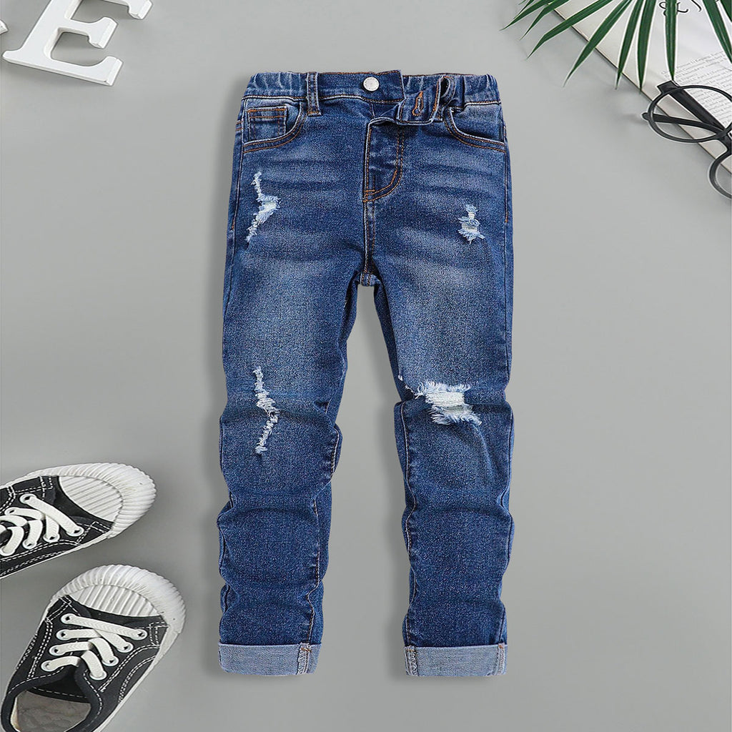 Boys Blue Mid Rise distressed Denim Pants Pants