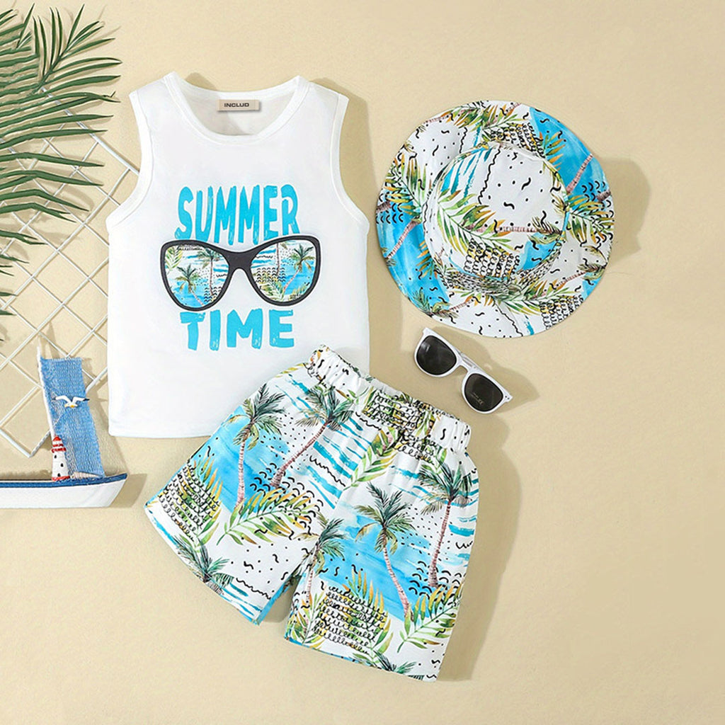 Boys White Tropical Print Sleeveless T-Shirt With Shorts Set 2 pc. Sets White 1-2 Y