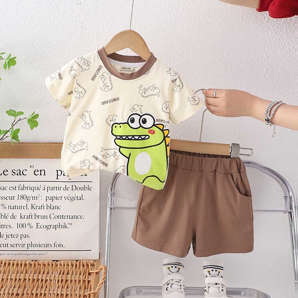 Boys Graphic Printed Short Sleeve T-Shirt With Shorts Set 2 pc. Sets Brown 1-2 Y 