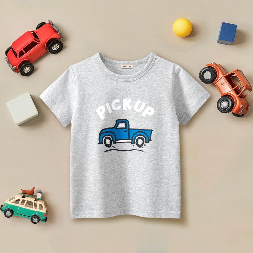 Boys Car Print Short Sleeves T-Shirt Tshirts Grey 1-2 Y 