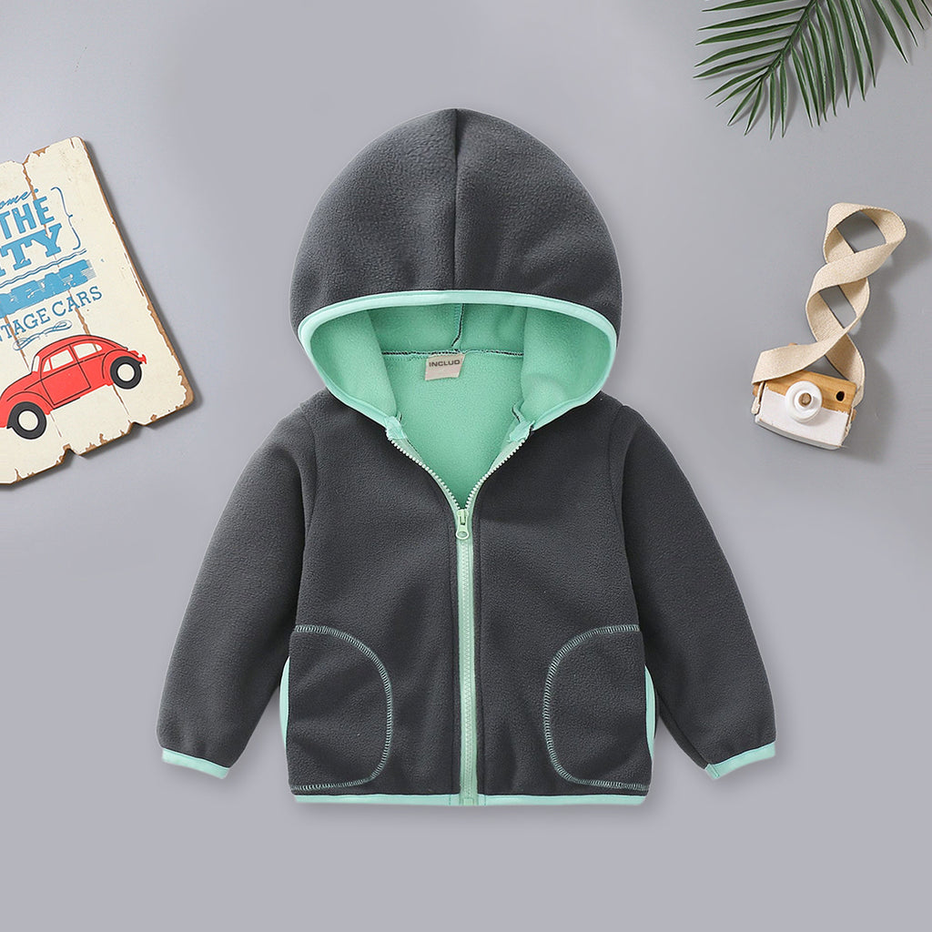 Boys Dark Grey Fleece Front Zipper Hooded Winter Jacket Coats & Jackets Dark Grey 1-2 Y