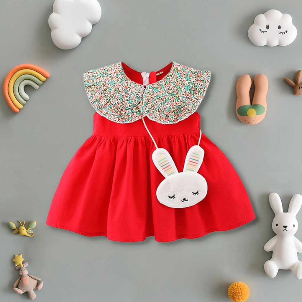 Girls Printed Peter Pan Collar Sleeveless Dress Casual Dresses Red 1-2 Y 