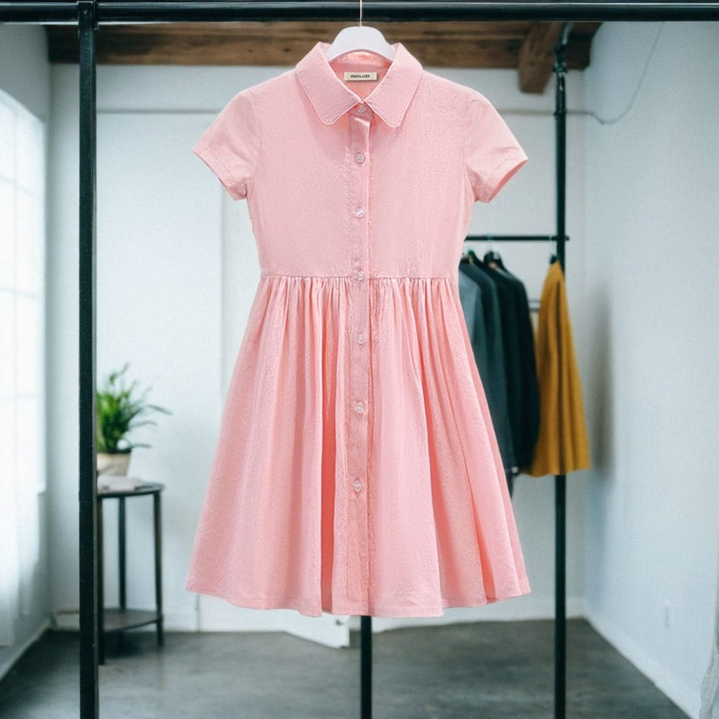 Girls Sleeveless Shirt Collar Fit & Flare Dress Casual Dresses