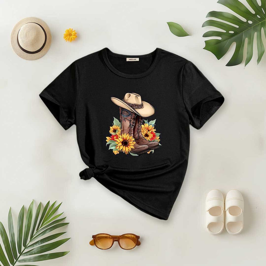 Girls Floral Graphic Short Sleeve T-Shirt Tshirts Black 8-9 Y 