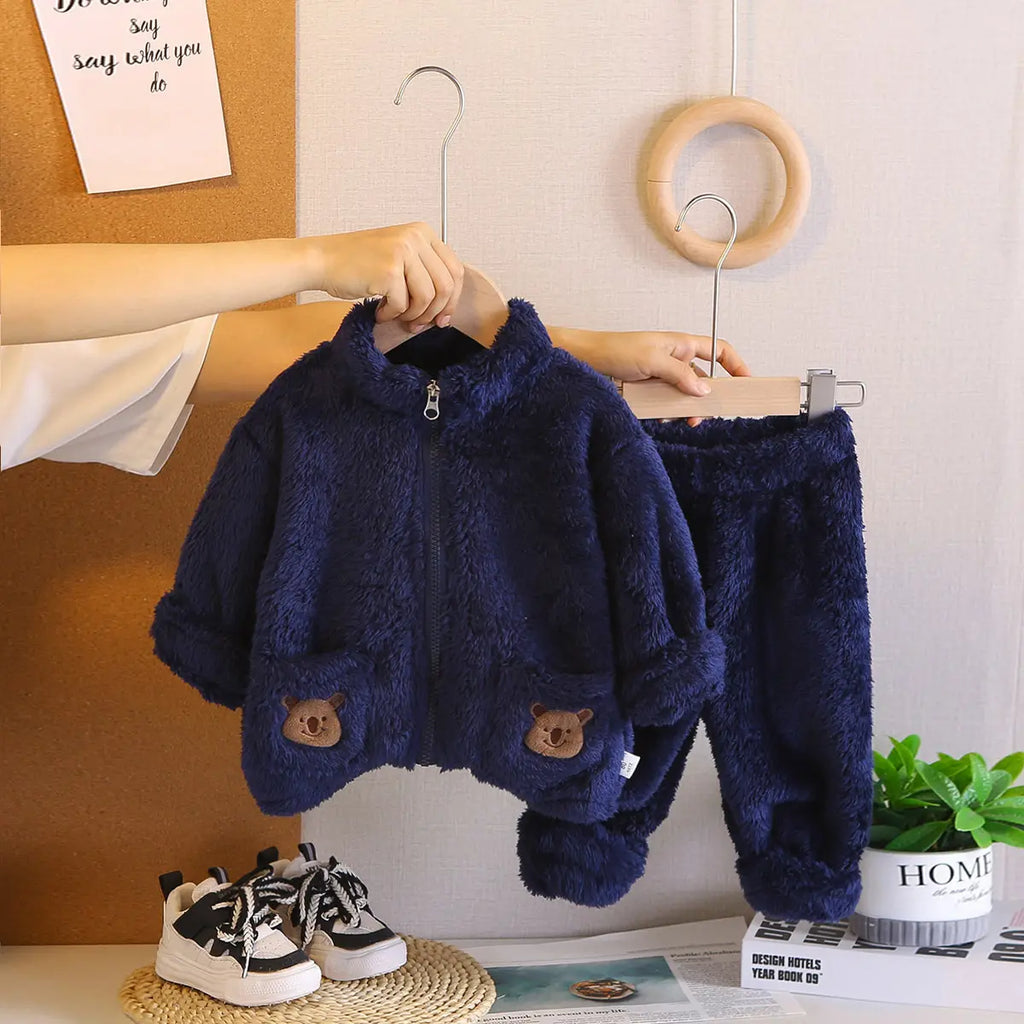 Boys Navy Blue Fleece Zip-up Jacket With Jogger Co-ord Sets Sets Navy Blue 1-2 Y
