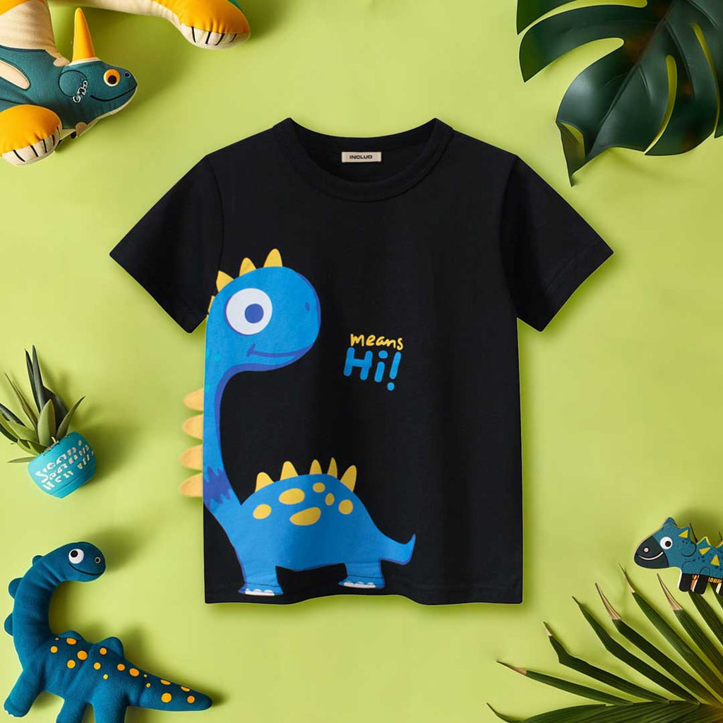 Boys Dinosaur Graphic Short Sleeves T-Shirt Tshirts Black 1-2 Y 