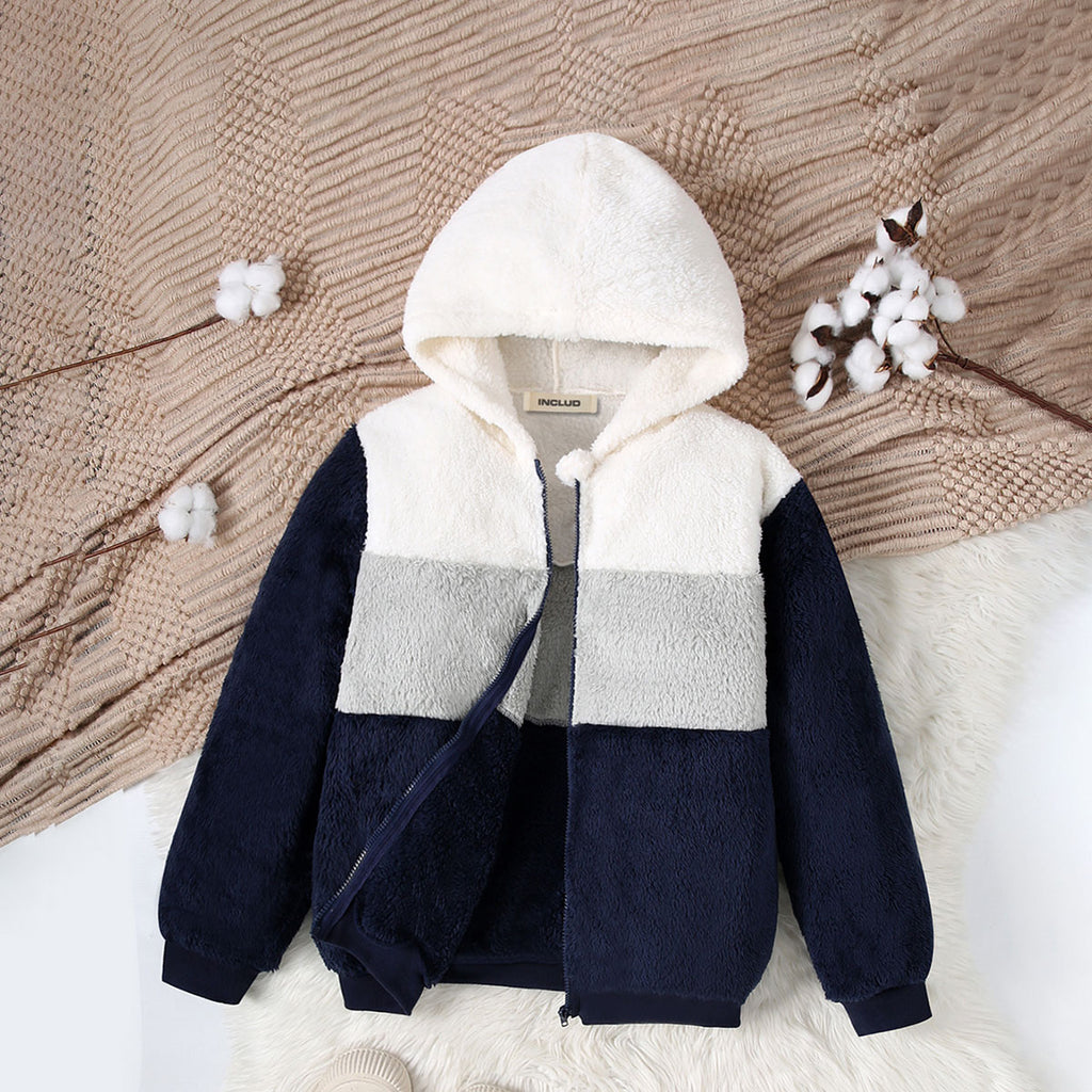 Boys Navy Blue Color-blocked Regular Hooded Sweatshirt Sweatshirts & Hoodies Navy Blue 12-13 Y
