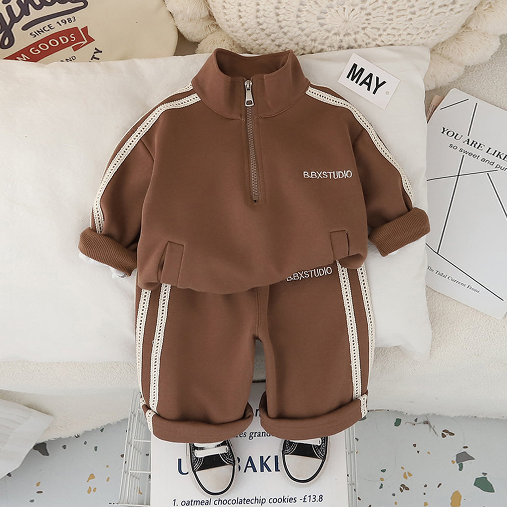 Boys Brown Solid Sweatshirt With Pants Co-ord Set 2 pc. Sets Brown 1-2 Y