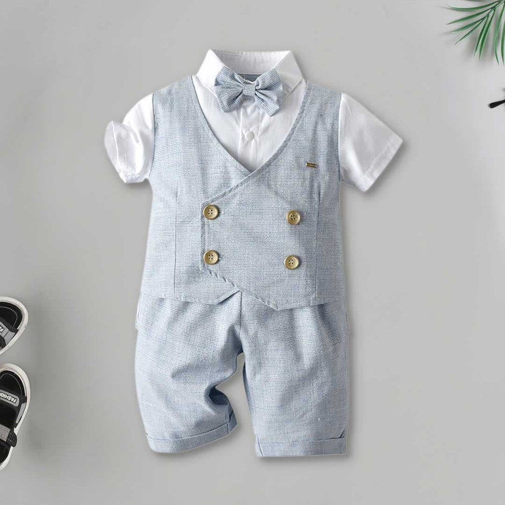 Boys Texture Waistcoat Shirt With Shorts Set Sets Light Blue 1-2 Y 