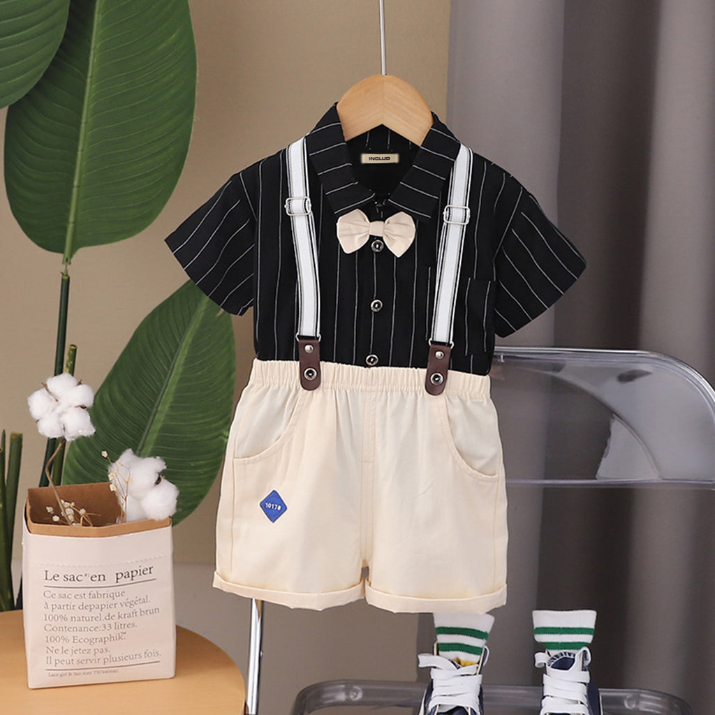 Boys Striped Shirt With Suspenders Shorts 2 pc. Sets Black 1-2 Y 