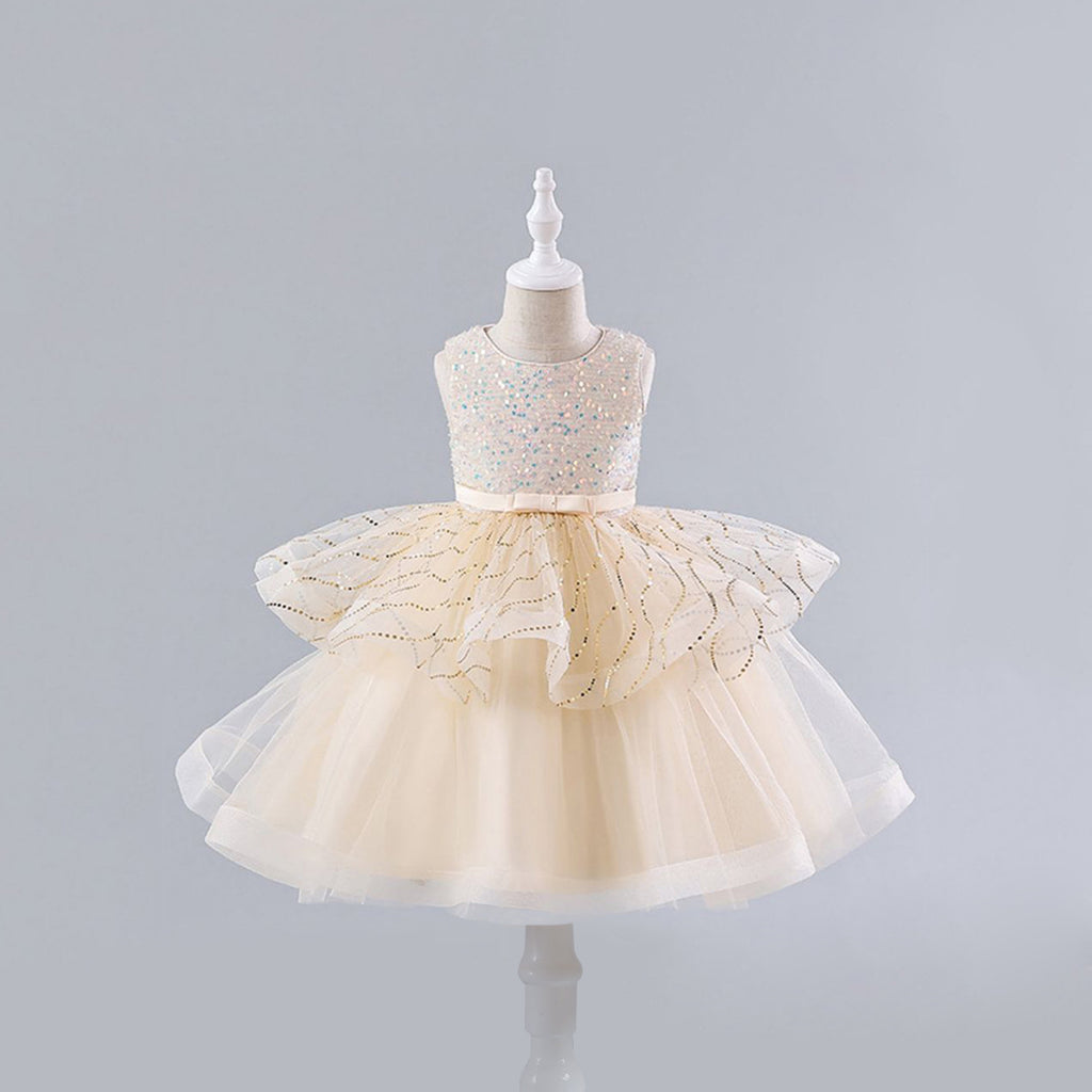 Girls Sequins Embellished Fit & Flare Party Dress Party Dresses Beige 4-5 Y 