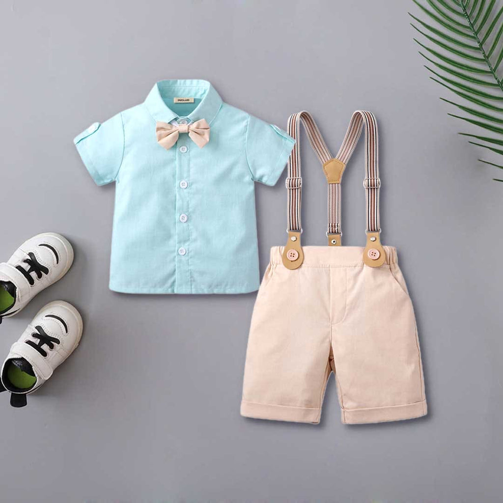 Boys Short Sleeve Shirt With Suspender Shorts Set 2 pc. Sets Aqua 1-2 Y 