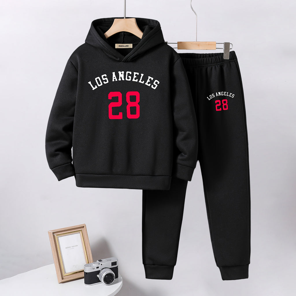 Boys Black Printed Hooded Sweatshirt with Joggers Set Sets Black 5-6 Y