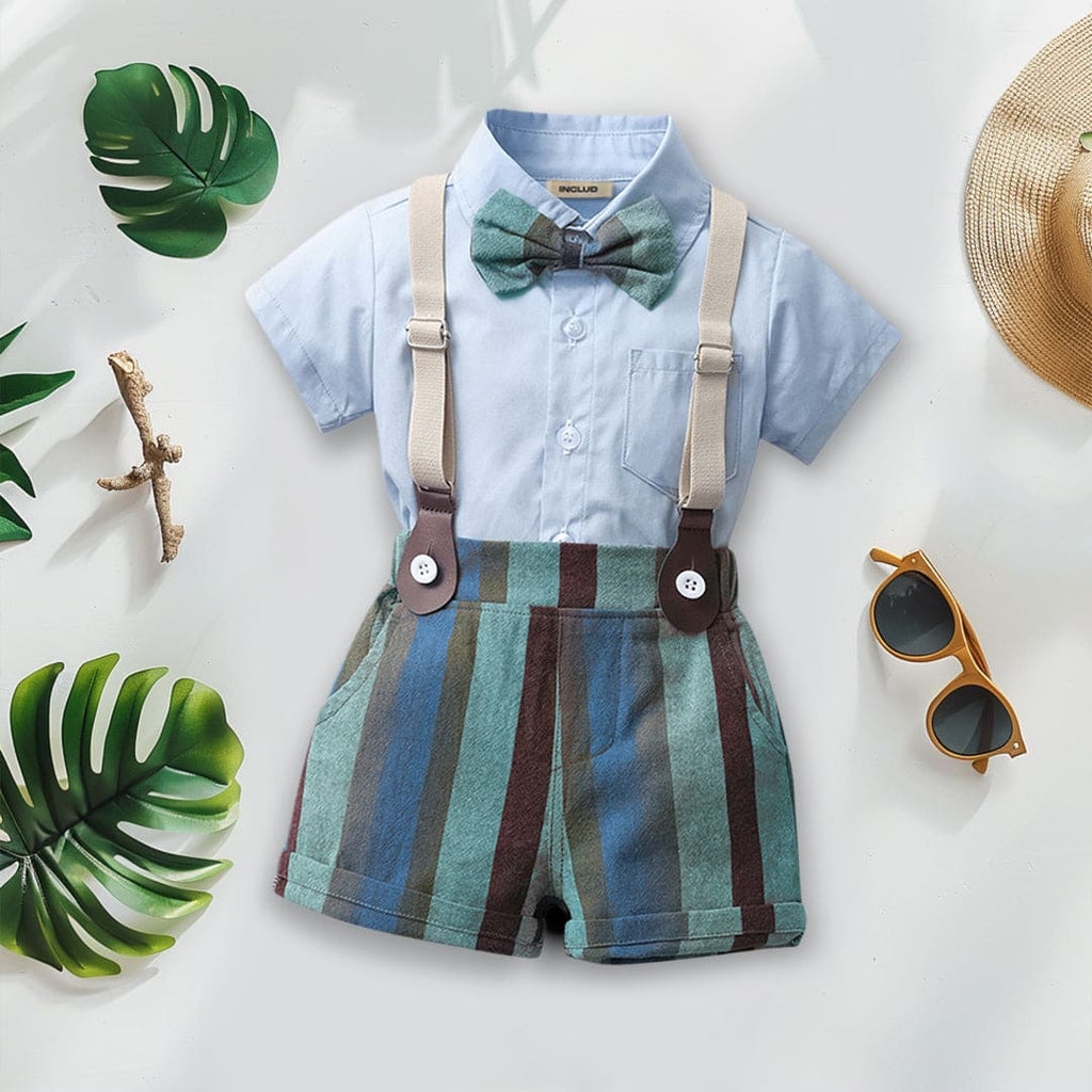 Boys Solid Shirt with Striped Suspender Shorts Set 2 pc. Sets