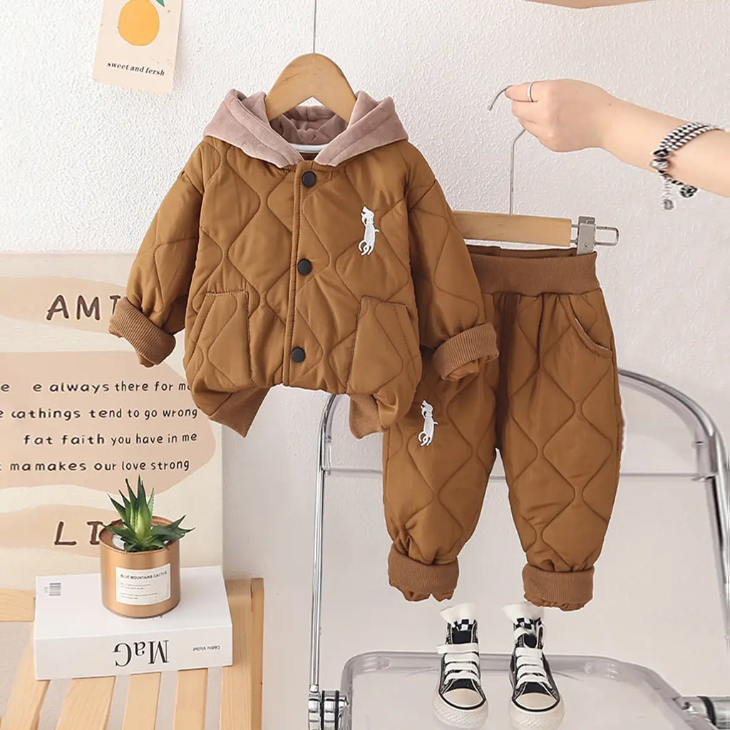 Boys Brown Self-Design Jacket With Trouser Sets 2 pc. Sets Brown 1-2 Y