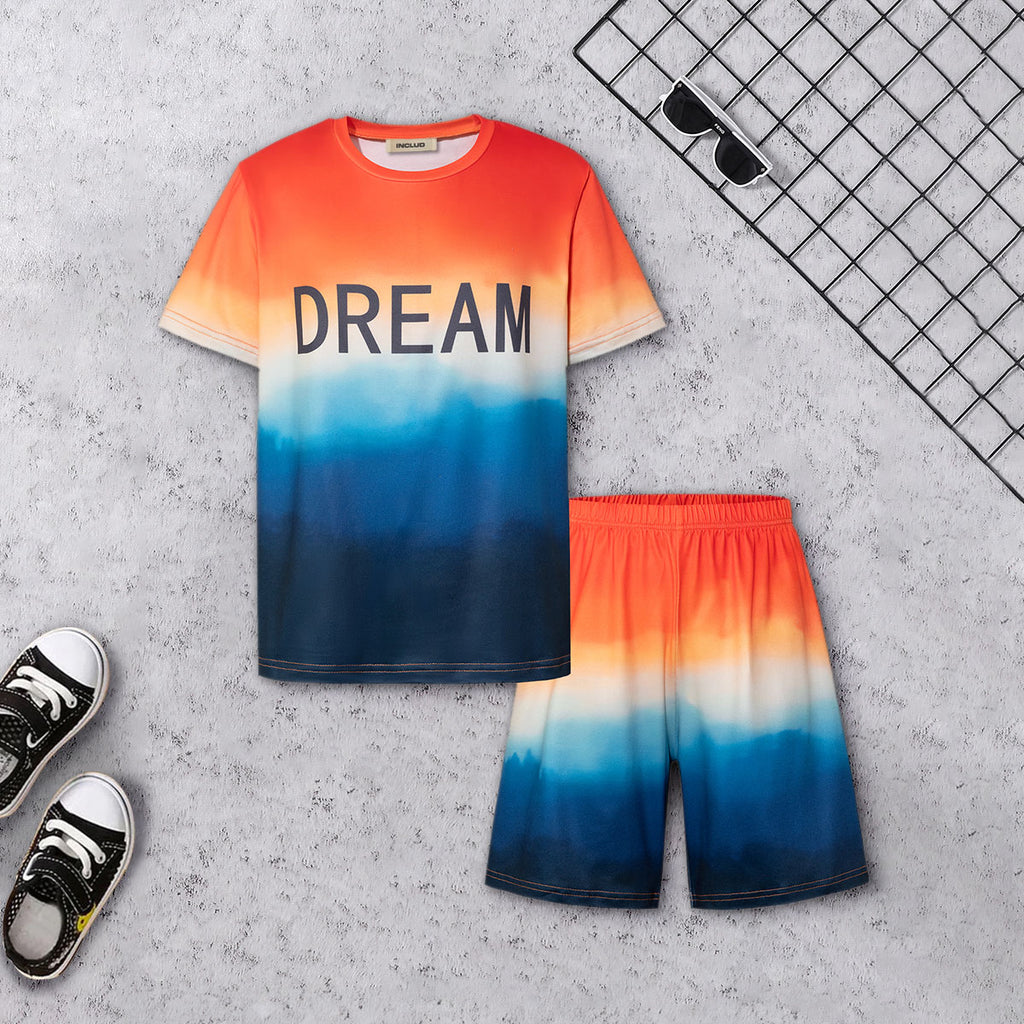 Boys Orange Ombre Printed T-Shirt With Shorts Set 2 pc. Sets Orange 7-8 Y
