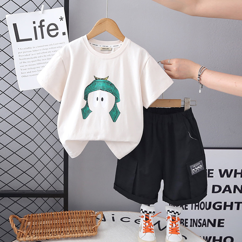 Boys Off White Graphic Printed Short Sleeves T-Shirt With Cargo Shorts Set 2 pc. Sets Off White 2-3 Y