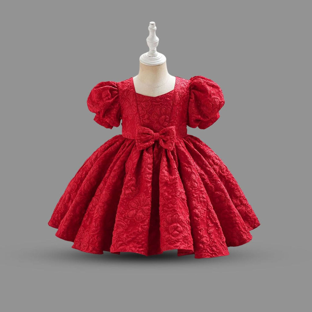 Girls Puff Sleeve Texture Fit & Flare Party Dress Party Dresses Maroon 1-2 Y 