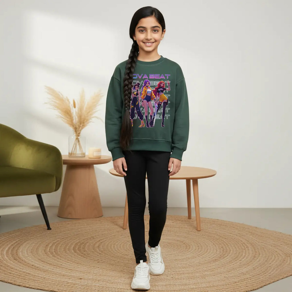 Girls Green K-Pop Nova-Beat Graphics Sweatshirt Sweatshirts & Hoodies Green 1-2 Y