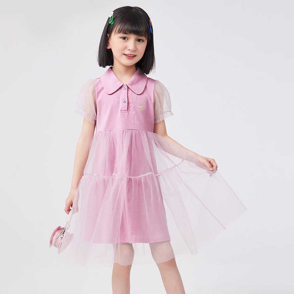 Girls Empire Line Tulle Overlay Casual Dress Casual Dresses Purple 6-7 Y 