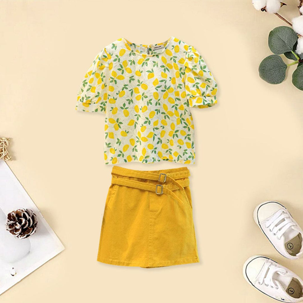 Girls Printed Top with Pencil Skirt Set Sets Yellow 2-3 Y 