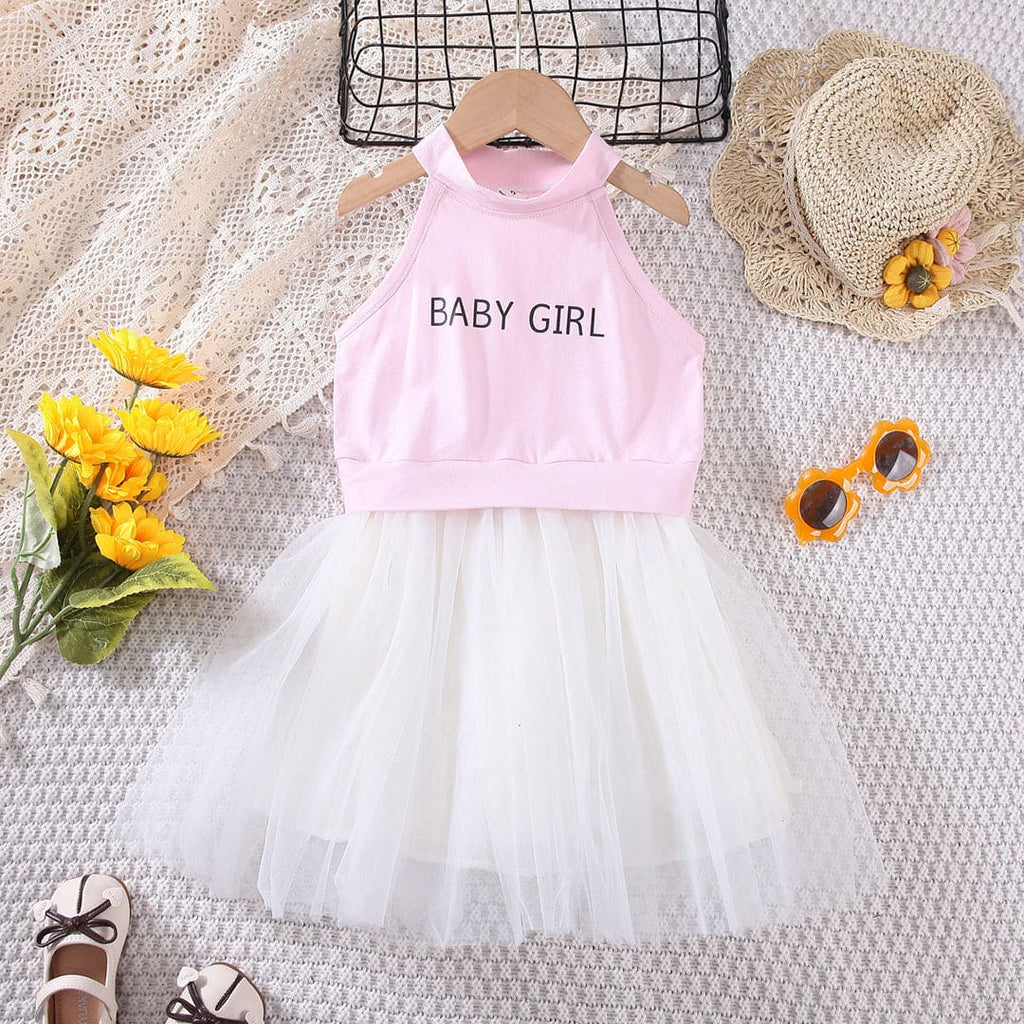 Girls Halter Neck Typography Print Dress Casual Dresses Pink 4-5 Y 