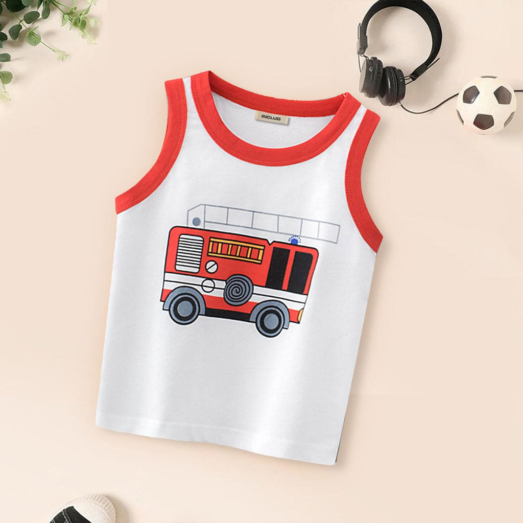 Boys Printed Sleeveless Tank Vests Tshirts White 1-2 Y 