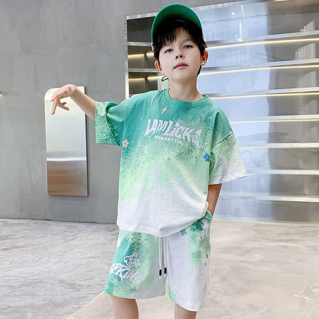 Boys Short Sleeve Printed T-Shirt With Shorts Set 2 pc. Sets Green 3-4 Y 