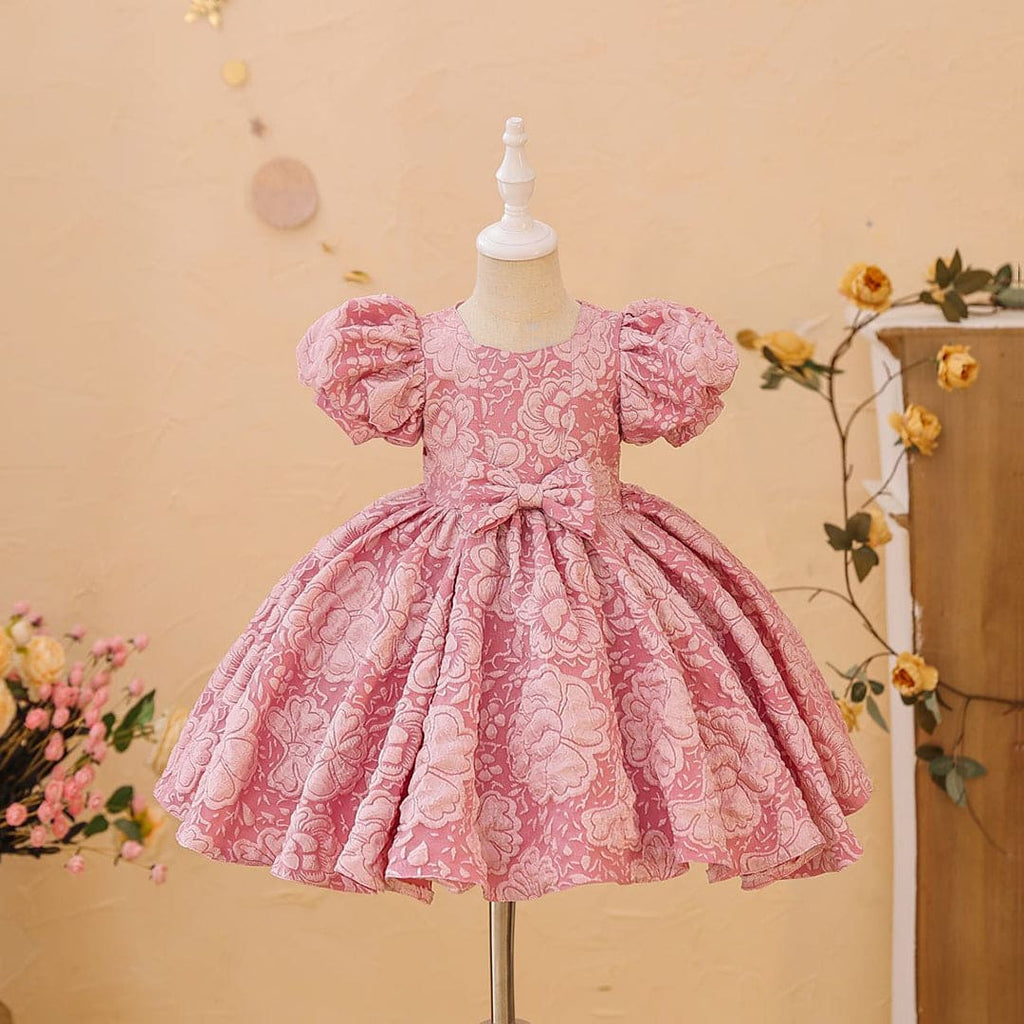 Girls Puff Sleeve Balloon Shape Party Dress Party Dresses Peach 1-2 Y 