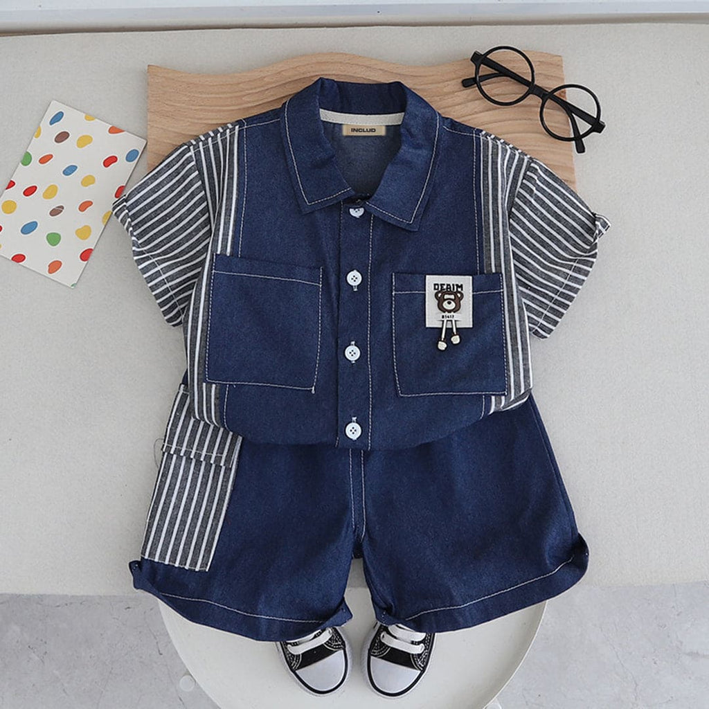 Boys Short Sleeve Striped Shirt With Shorts 2 pc. Sets Blue 1-2 Y 
