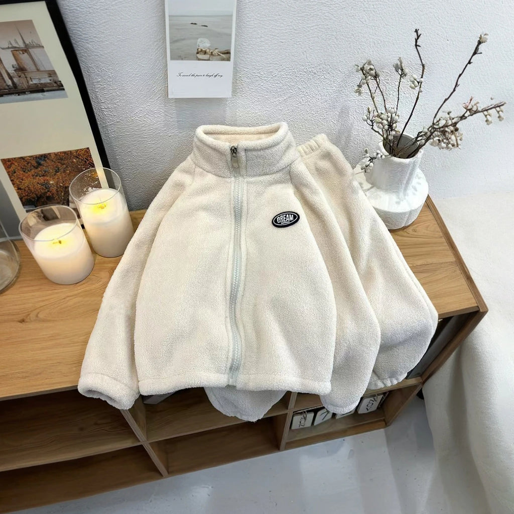 Girls Off White Fleece Zip-up Jacket With Jogger Co-ord Sets Sets Off White 1-2 Y