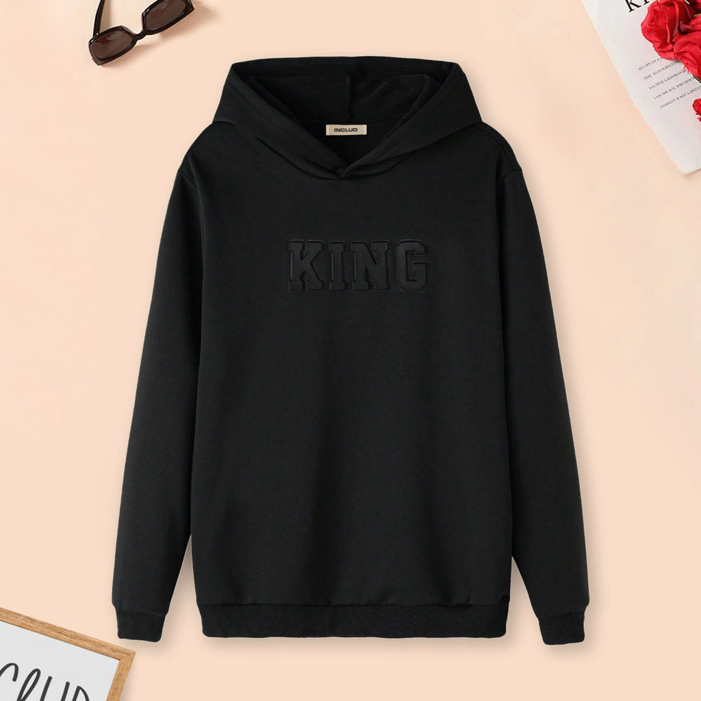 Boys Black Embossed King Printed Hooded Sweatshirt Sweatshirts & Hoodies Black 12-13 Y